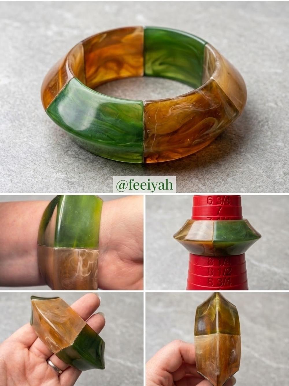 Vintage Green & Amber Lucite Stretch Bangle Bracelet